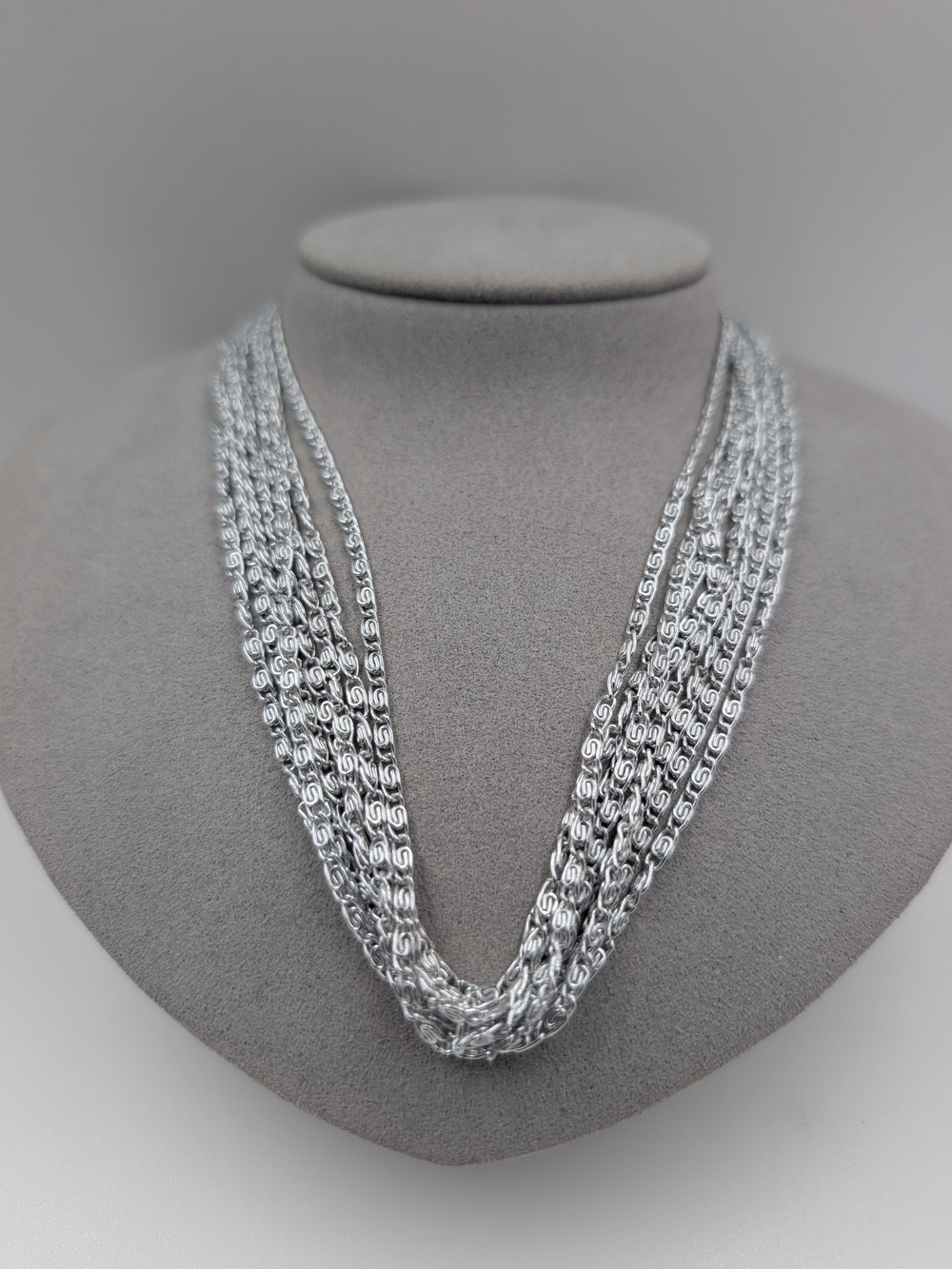 Sarah Coventry Silvery Cascade 8 Strand Necklace Silver 1960 EUC 0339